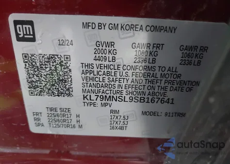 2025 Chevrolet Trailblazer Awd Ls из США, поврежденный, VIN KL79MNSL9SB167641